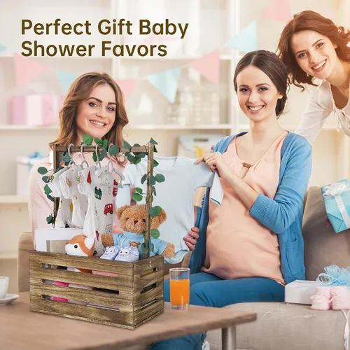 Miniatura 7 de Caja de Madera para Baby Shower, Cesta de Bebé con Asa, Cesta de Regalos Personalizados para Bebé, Cesta de Almacenamiento, Regalo de Bienvenida