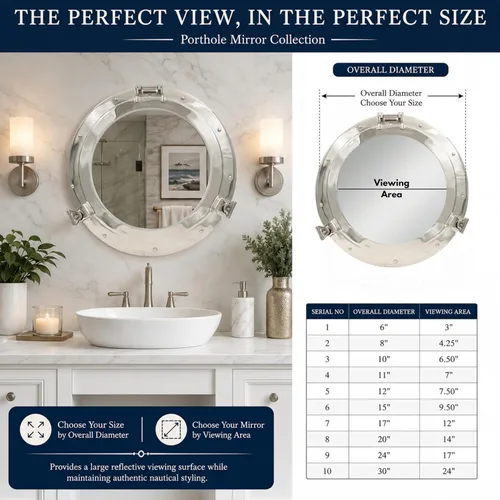 Miniatura 2 de Nagina International Espejo Decorativo de Baño de Ojo de Buey de Aluminio Chapado en Níquel Elaborado en Metal (10 Pulgadas)