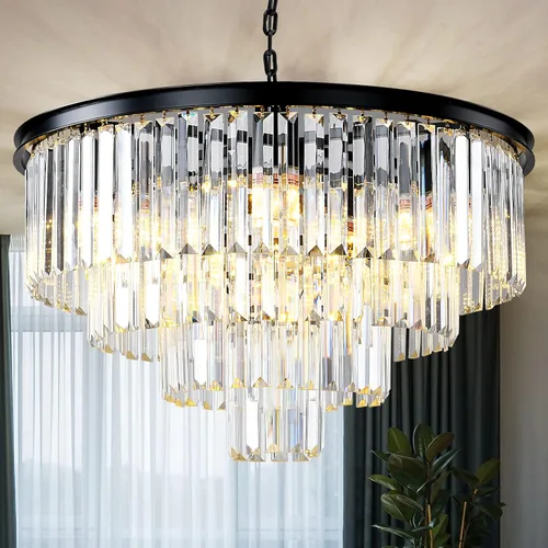 Miniatura 16 de Candelabro rectangular dorado de 31.5 pulgadas – Colgante de cristal moderno de lujo de 8 luces con altura ajustable, lámpara para comedor, isla