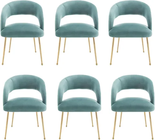 Miniatura 14 de Juego de 2 sillas de comedor modernas, tapizadas de terciopelo con patas doradas y respaldo hueco, reposabrazos copetudos para sala de estar, Verde