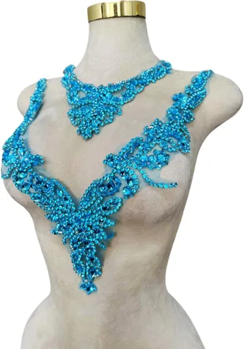 Miniatura 20 de Accesorios de apliques de encaje de diamantes de imitación hechos a mano puros cuentas de costura a mano piedras parches para vestido de novia
