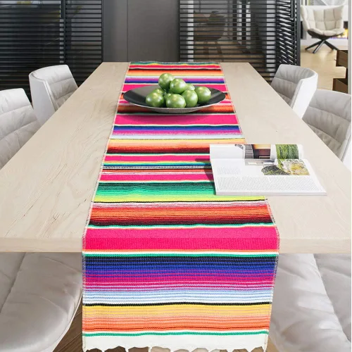 Miniatura 6 de Camino de mesa mexicano Serape de algodón para decoración de fiestas temáticas mexicanas, fiesta del Cinco de Mayo, baby shower, boda