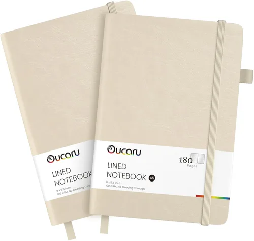 Miniatura 43 de Oucaru Cuaderno rayado, paquete de 4, 180 páginas, diarios A5 para escribir, papel grueso de 100 GSM, cuadernos pequeños diarios para mujeres y 4