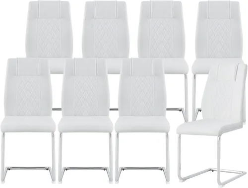 Miniatura 13 de cinkehome Juego de 4 sillas de comedor modernas de color negro con patas de metal plateado, silla lateral tapizada sin brazos con respaldo alto