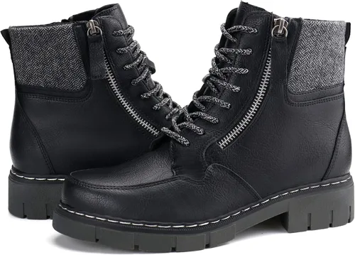 Miniatura 5 de starmerx Botas de combate con cordones para mujer botines de tacón bajo cómodos botines con cremallera lateral