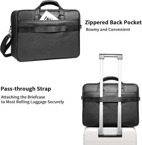 Miniatura 6 de seyfocnia Bolsa de mensajero de cuero para hombre, 15.6 pulgadas 17.3 pulgadas maletín para computadora portátil, bolso de hombro para computadora