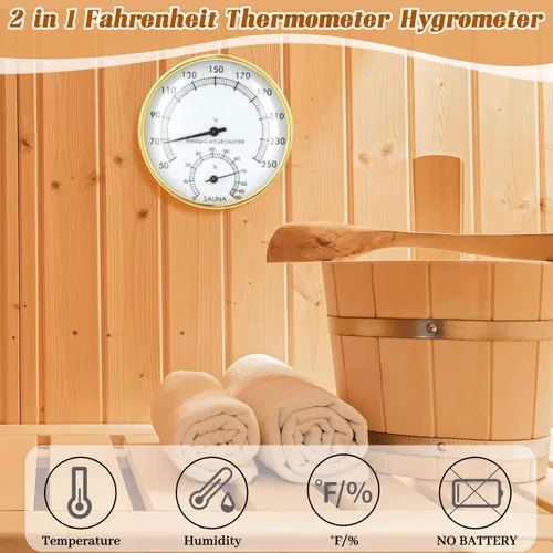 Miniatura 3 de Termómetro de sauna 2 en 1 termómetro de sauna Fahrenheit higrómetro humedad interior medición de temperatura para sauna de vapor infrarrojo Hostel