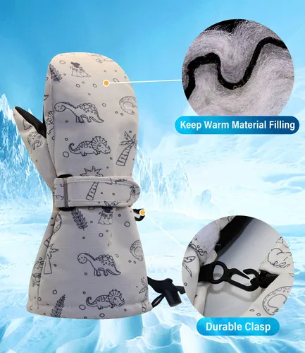 Miniatura 5 de Duoyeree Guantes impermeables para niños con forro polar para niños y niñas invierno nieve y esquí gruesos aislados para clima frío