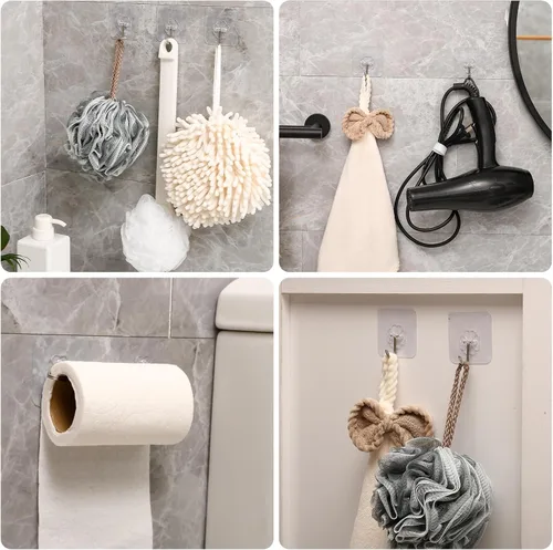 Miniatura 5 de Paquete de 30 ganchos autoadhesivos resistentes de 13 libras (máx.) para colgar en la pared, impermeables, a prueba de aceite, para baño, ducha