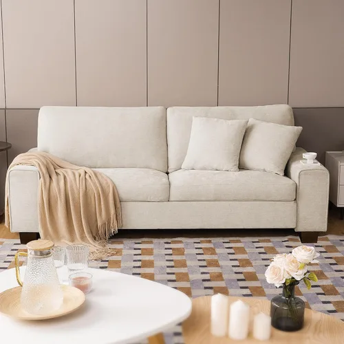 Miniatura 18 de DOPEDIO Sofá biplaza moderno para sala de estar, sillón reclinable de chenilla, funda extraíble, cojines de resorte, marco de madera maciza, fácil