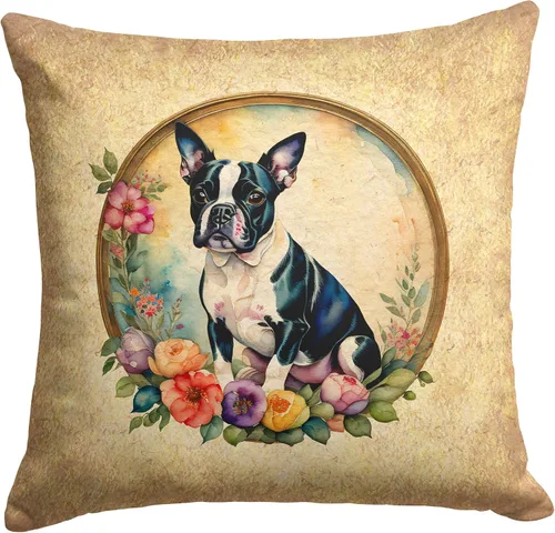 Miniatura 75 de Caroline's Treasures DAC2072PW1414 Affenpinscher and Flowers - Almohada decorativa de tela, lavable a máquina, para interiores y exteriores