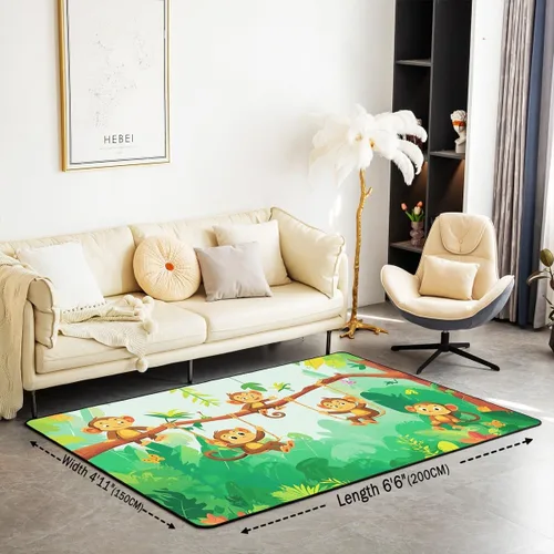 Miniatura 3 de jejeloiu Alfombras de mono para sala de estar, dormitorio, alfombra antideslizante de 4 x 5 pies, para niños, mujeres y hombres, lindos animales