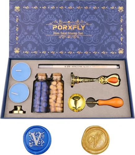 Miniatura 27 de Juego de 2 sellos de cera con letra J, kit de sellos de cera del alfabeto inicial, caja de regalo vintage, sello de la serie de letras de la A a