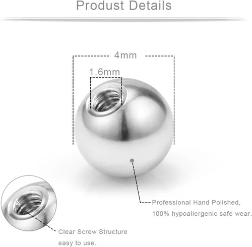 Miniatura 7 de Ruifan - 60-80 unidades, bolas de repuesto de acero quirúrgico 316L, joyería corporal, piercing, 16G 14G, producto unisex, para roscar en barra
