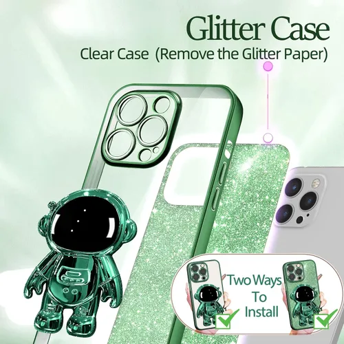 Miniatura 194 de Buleens Funda para iPhone 11 Pro Max Astronauta, Fundas Transparentes para iPhone 11 ProMax con Papel con Purpurina y Soporte de Astronauta, Mujeres