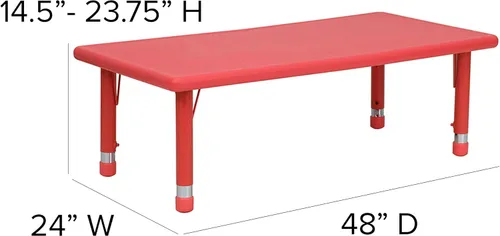 Miniatura 3 de Flash Furniture Emmy 24" x 48" Mesa de actividades de plástico rectangular roja ajustable en altura con 6 sillas Rojo
