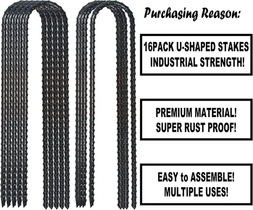 Miniatura 2 de Estacas de viento resistentes de 12 pulgadas en forma de U para barra de refuerzo para seguridad de trampolín, juego de columpios, camping, vallas