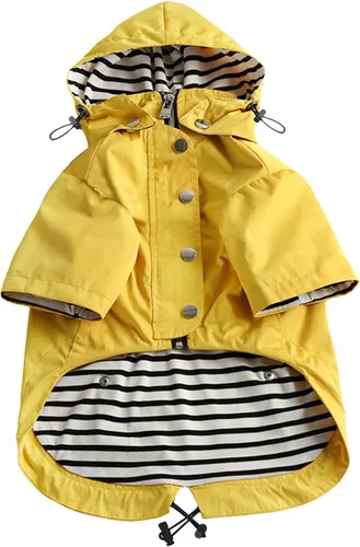Miniatura 13 de Morezi - Impermeable con cremallera y botones reflectantes para perro, para la lluvia, cordón ajustable, capucha extraíble, elegante y de primera