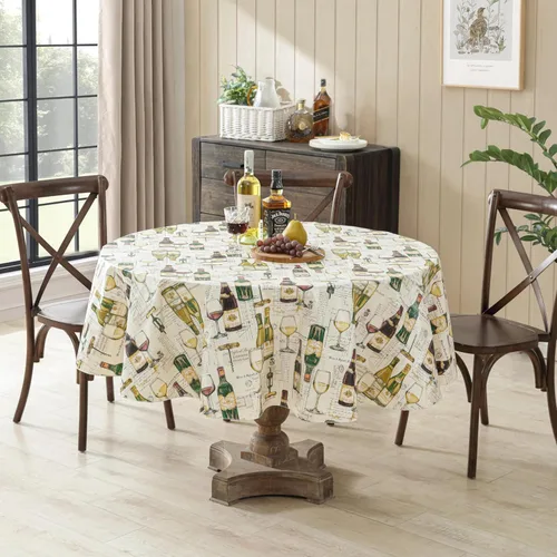 Miniatura 12 de Newbridge Mantel de vinilo con parte trasera de franela con impresión de cata de vinos, diseño de botellas de vino francesas y comerciantes