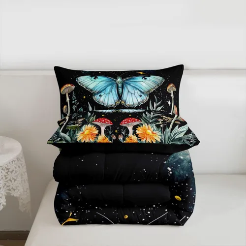 Miniatura 7 de Erosebridal Juego de edredón de mariposa azul para niñas y mujeres, juego de ropa de cama de fase lunar, tamaño matrimonial, lindo edredón acolchado