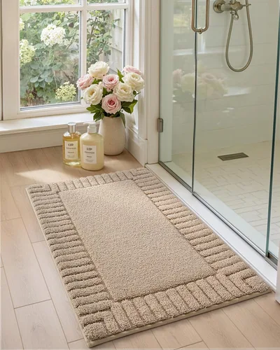 Miniatura 4 de DEXI - Alfombras de baño de 16"x24", alfombras antideslizantes para el suelo del baño, alfombra de baño ultrasuave y absorbente para la ducha, Beige
