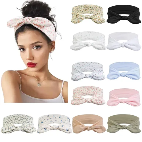 Miniatura 11 de Huachi - 12 unidades de diademas con lazo para mujer, pañuelos para la cabeza, bandas para el cabello anudadas, orejas de conejo, turbantes