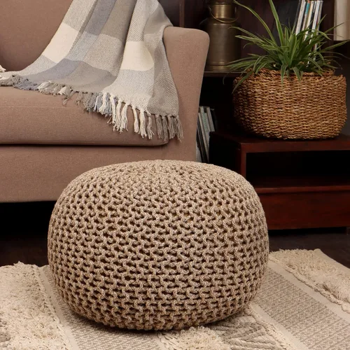 Miniatura 2 de REDEARTH Puf Otomano Redondo - Tejido a Mano con Cable Estilo Boho, Decoración del Hogar, Puf Circular, Reposapiés para Sala de Estar - Guardería