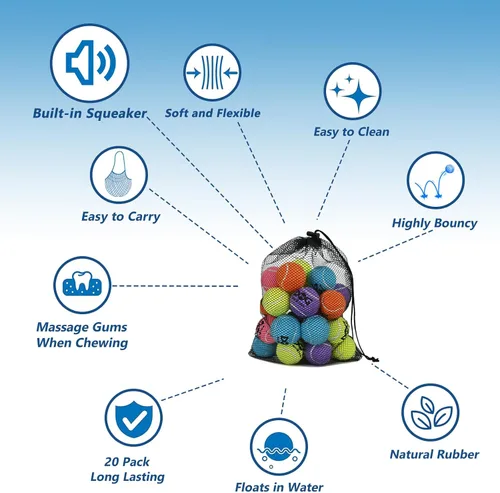 Miniatura 7 de INSUM Paquete de 20 pelotas de tenis pequeñas para perros, pelotas chirriantes de 2 pulgadas con bolsa de malla, certificado SGS, duraderas,