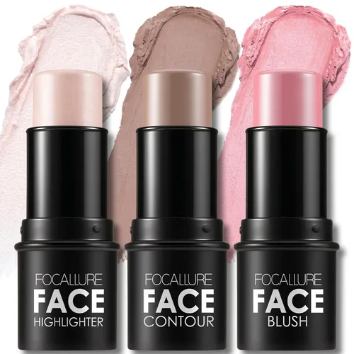Miniatura 10 de FOCALLURE 3 barras de contorno en crema, tonos con iluminador y bronceador y rubor, lápiz de contorno facial de larga duración no graso, fácil