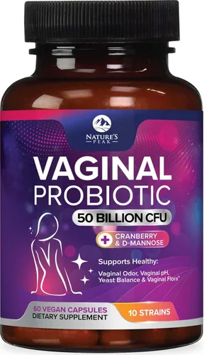 Probióticos vaginales para mujeres, equilibrio de pH con prebióticos, 50 mil millones de UFC, 10 cepas femeninas únicas, arándano y D-manosa para la
