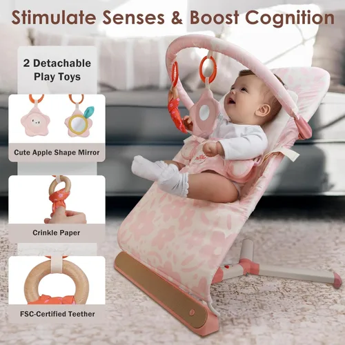 Miniatura 3 de Tiny Marvels Mecedora de bebé, Asiento de gorila de 3 puntos para bebé recién nacido y niño pequeño, Silla de columpio portátil para bebé con Floral