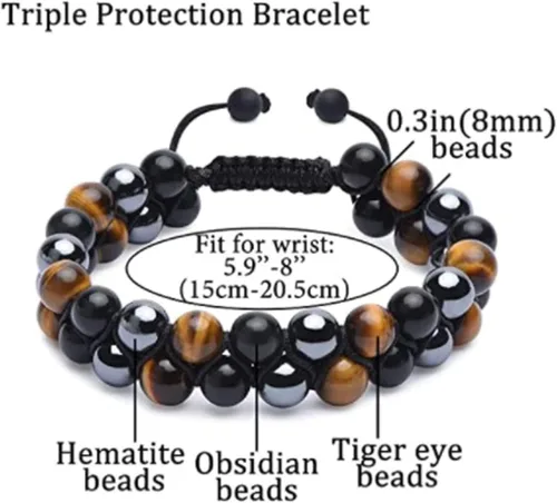 Miniatura 5 de Treatment Crystal Tiger Eye Black Obsidian Hematite 8 Mm Stone Beads Good Luck Triple Protection Bracelet For Men Ladies