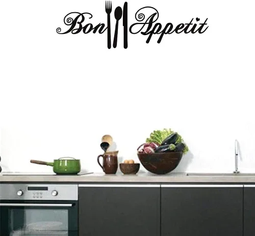 Miniatura 5 de Bon Appetit - Calcomanías de vinilo para cocina, azulejo, tenedor, cuchara, adhesivo de vinilo para cafetería, cafetería, tienda, restaurante, sala