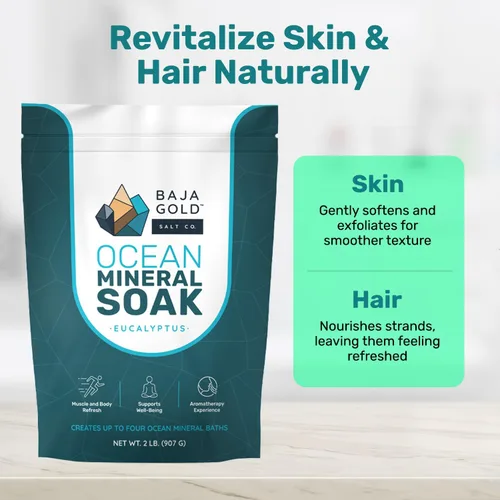 Miniatura 5 de Baja Gold Ocean Mineral Soak – Remojo de baño de magnesio natural y oligoelementos Remojo relajante y limpio de ingredientes para baño, músculos