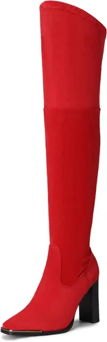 DREAM PAIRS Botas por encima de la rodilla para mujer, con puntera cuadrada alta, tacón alto, largas y sexys, botas de otoño, Metálico