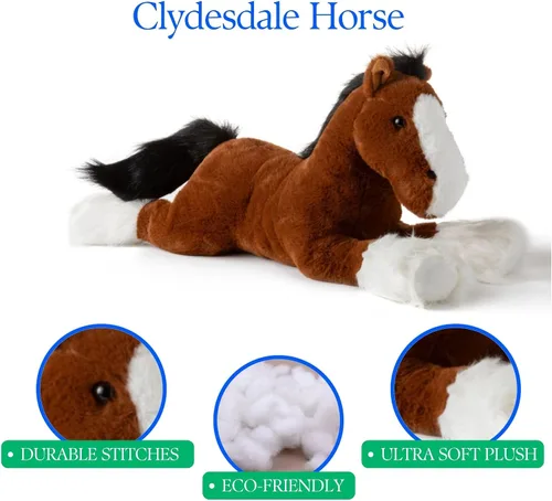 Miniatura 5 de The Petting Zoo Clydesdale - Peluche de caballo de peluche, regalos para niños, animales de corral Wild Onez, juguete de peluche de caballo marrón