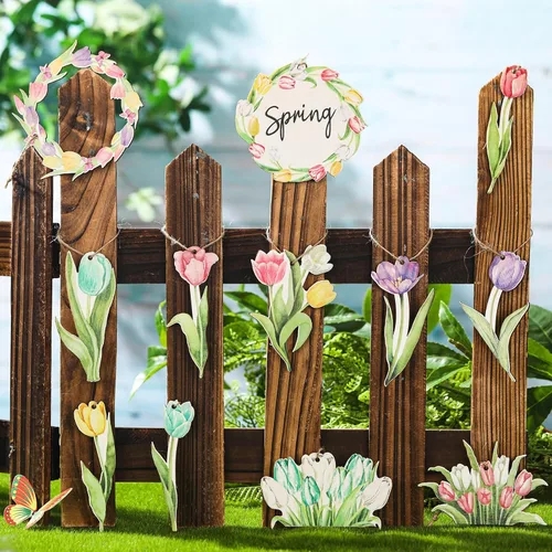 Miniatura 2 de Wenqik 36 adornos de primavera para árbol, flor de primavera, tulipán, decoraciones de bosque, decoraciones de árbol de Pascua, letrero colgante