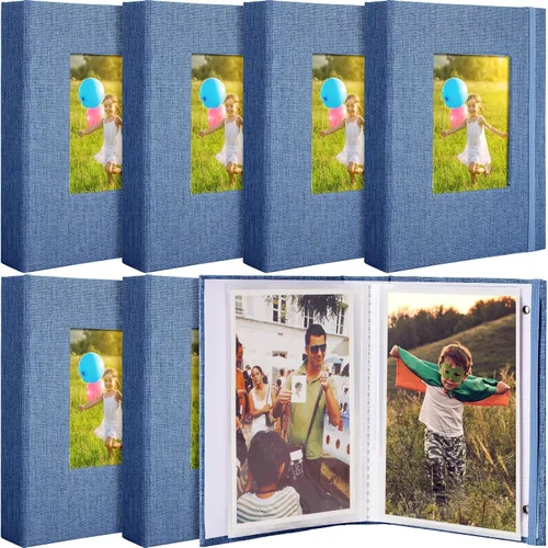 Miniatura 8 de Álbum de fotos pequeño de 6 piezas de 4 x 6 pulgadas, cubierta de lino con ventana frontal, álbum de recortes con capacidad para 52 fotos, mini Negro