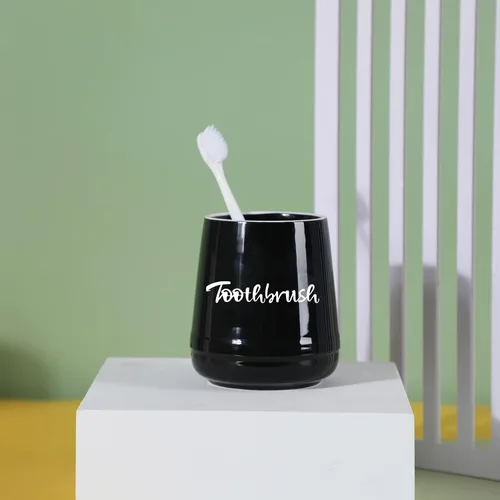 Miniatura 4 de LEETOYI Soporte de cepillo de dientes de porcelana para tocador de baño y encimera, soporte de cepillado fácil de limpiar (negro)