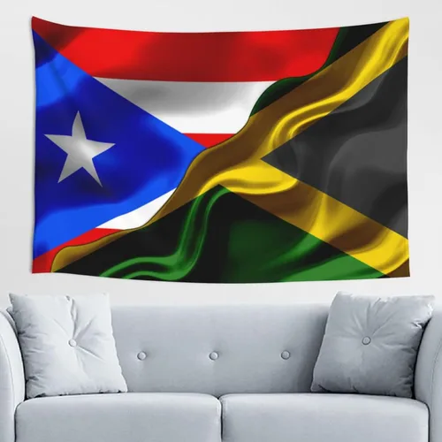 Tapiz de bandera de Jamaica Puerto Rico y Jamaica, 60 x 40 pulgadas, divertido tapiz estético, arte de pared para dormitorio, sala de estar, colgar