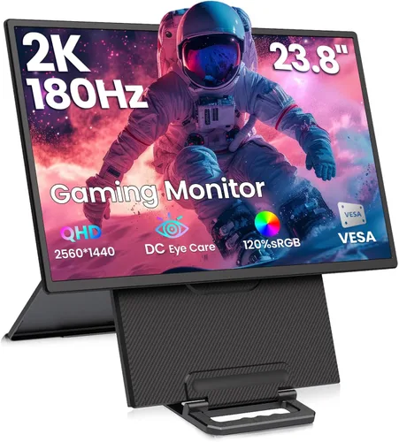 Monitor portátil 2K 180Hz, 23.8 pulgadas, 2560 x 1440 QHD 120% SRGB IPS FreeSync Monitor para juegos, USB-C HDMI, grande, trabajo, hogar, oficina,