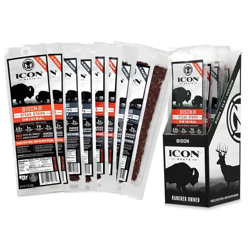 Miniatura 9 de ICON Meats - Tiras de carne seca de bisonte y carne de res, sabor original, 8 paquetes por caja, 2 tiras por paquete, aprobadas por el USDA, palitos