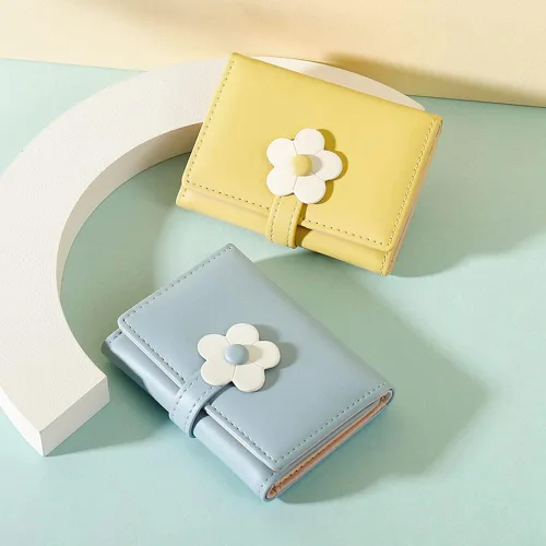 Miniatura 17 de MEISEE Billetera pequeña para niñas y mujeres, billetera de tres pliegues, bolsillo para efectivo, con estampado de flores, monedero con ventana