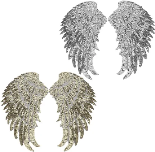 2 pares de parches de lentejuelas con alas de ángel grandes, apliques decorativos para planchar para ropa, chaquetas, jeans, vestidos, faldas,
