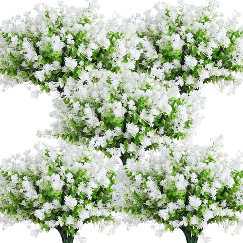 Miniatura 32 de RECUTMS - Flores artificiales, plantas artificiales, resisten los rayos ultravioleta, arbustos sintéticos, para interior y exterior, maceta
