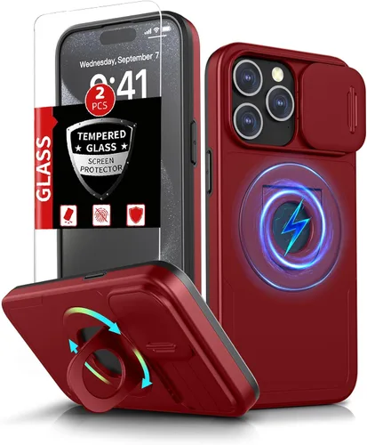 Miniatura 67 de Funda magnética para iPhone 11 Pro compatible con carga inalámbrica MagSafe, con 2 protectores de pantalla, anillo kickstand de 360° integrado +
