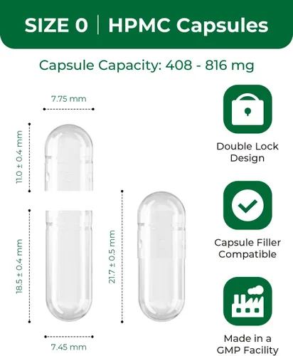 Miniatura 2 de HPMC Empty Capsules Size 0-1000 Clear Count Pill Capsules Empty - Plant-Based Cellulose Vegetarian, Halal, Non-GMO for DIY Supplement & Herbal