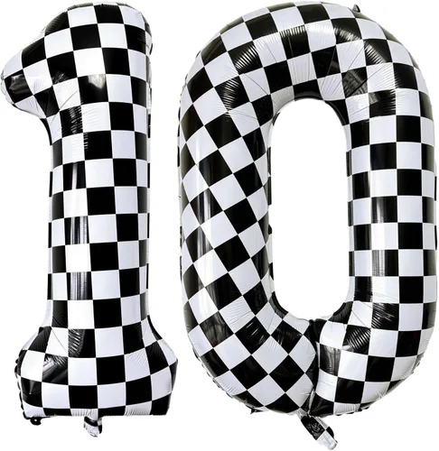 Miniatura 9 de Lovoir Globos gigantes de 40 pulgadas con temática de autos de carreras con el número 3, color negro y blanco para decoración de fiesta de tercer