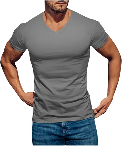 Tops para salir sólido Hombres Camiseta Manga Corta con Cuello Redondo Camisetas ajustadas Deportivas tipo túnica