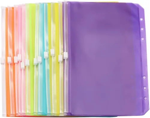 Miniatura 11 de Bolsillos para carpeta A5, color rosa, 12 unidades, con cremallera, bolsas de hojas sueltas, 6 agujeros, organizador de cremallera de PVC, carpeta